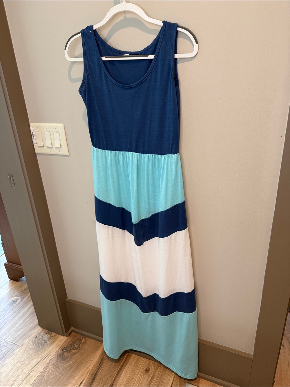Colorblock Sleeveless Maxi Dress - Navy, Aqua & White